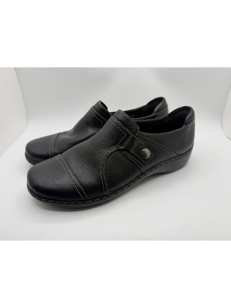Clarks Cora Poppy Loafer Women Size 9m Black Leather Round Toe Slip On Shoes